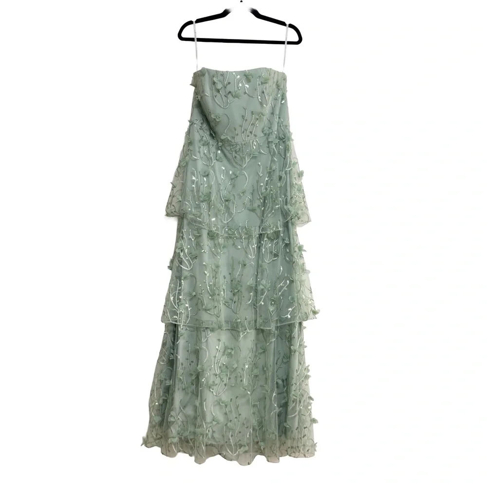 NEW Dessy Collection Sequin Embroidered Tiered Strapless Gown, Size 14